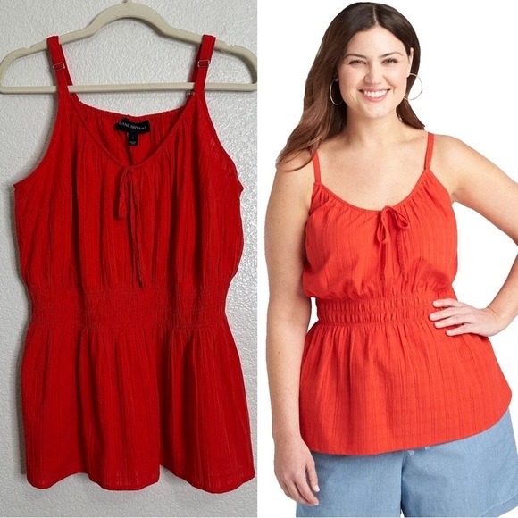 NWT Lane Bryant Scarlet Red Shirred-Waist Cami Tank Top, Size 16 - Picture 1 of 13